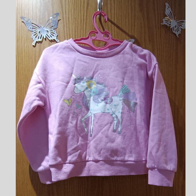 Primark Girls Pink Unicorn Sweatshirt Jumper Size 6-7 Years-Good Condition