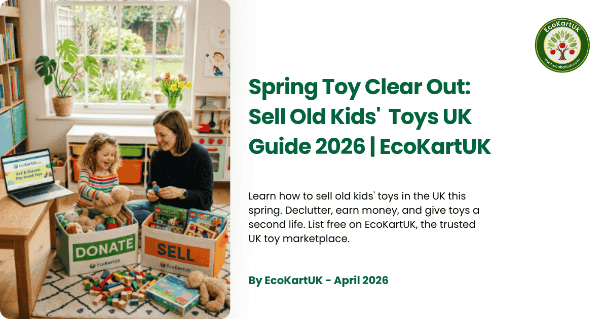 UK parent and child sorting outgrown toys into sell and donate boxes during a spring declutter, showing how to sell old kids toys UK through EcoKartUK in 2026.